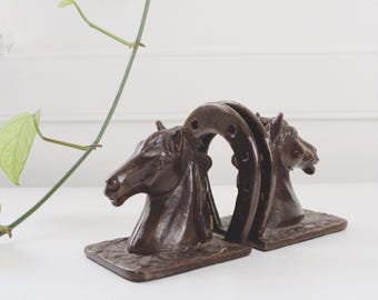 Vintage Cast Metal Equestrian Horse Head Horseshoe Bookends OMC Japan | Sold Individually