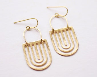 Rainbow Tab Arch Earrings | Drop Earrings | Hammered Earrings | Minimalist Earrings | Rainbow Earrings | Modern Jewelry | Brass Earrings