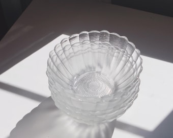 Vintage Glass Flower Bowl - Scalloped Petaled Design, Frosted Glass