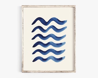 Blue Waves Pattern Wall Art Print | Watercolor Art | Beach Art | Pattern Art | Indigo Art | Blue Art | Water Art | 5x7 8x10 11x14