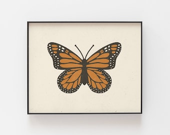Monarch Butterfly Wall Art Print | Minimalist Art | Monarch Art | Butterfly Art | Vintage Art | Nature Art | 5x7 8x10 11x14