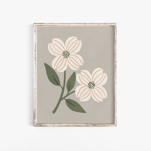 Dogwood Flower Wall Art Print - Gray + Cream