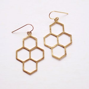 Hammered Honeycomb Earrings | Drop Earrings | Hammered Earrings | Minimalist Earrings | Honeycomb Earrings | Modern Jewelry | Brass Earrings