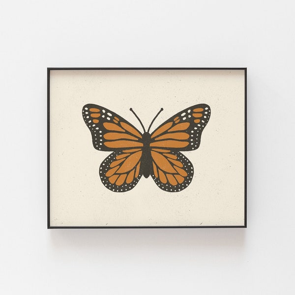 Monarch Butterfly Wall Art Print | Minimalist Art | Monarch Art | Butterfly Art | Vintage Art | Nature Art | 5x7 8x10 11x14