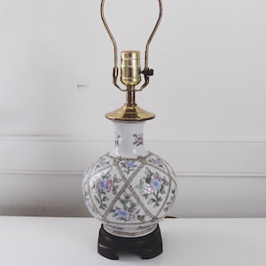 Lampe de table vintage chinoiserie florale en porcelaine, porcelaine, pot de gingembre
