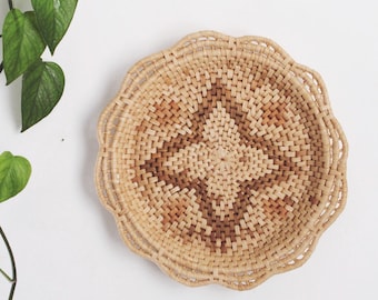 Vintage Woven Rattan Basket Wall Hanging - Star Design