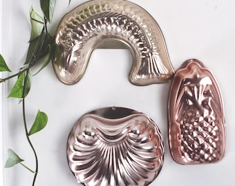 Vintage Copper Mold Wall Hanging - Fish, Shell, Pineapple