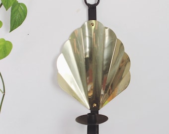 Vintage Brass Shell Wall Sconce Candlestick Holder, Nautical Hollywood Regency Decor