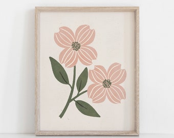 Stampa artistica da parete con fiori di corniolo - rosa + crema