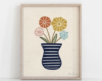 Midcentury Flowers Vase Wall Art Print