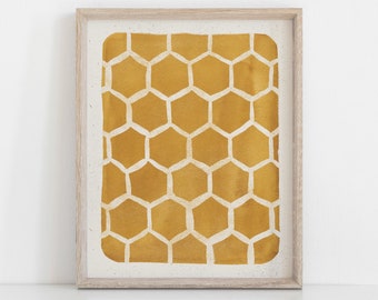 Honeycomb Pattern Wall Art Print - Gold