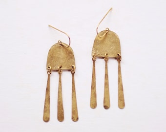 Mobile Tab Fringe Earrings | Drop Earrings | Hammered Earrings | Minimalist Earrings | Fringe Earrings | Modern Jewelry | Brass Earrings