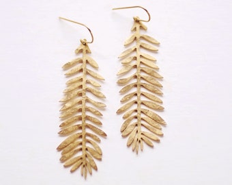 Hammered Long Branch Earrings | Drop Earrings | Hammered Earrings | Minimalist Earrings | Dangle Earrings | Modern Jewelry | Brass Earrings