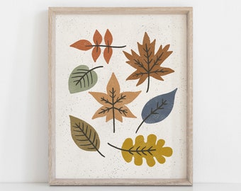 Impression d'art mural n°1 Feuilles d'automne - Multicolore | Art mural feuilles | Impression d'art nature | Art moderne | Art du milieu du siècle | Art minimaliste | 5 x 7 8 x 10