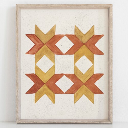 Watercolor Quilt Block Wall Art Print Blue Geometric Wall Etsy