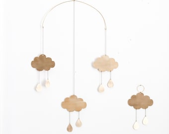 Rain Cloud Brass Mobile / Metal Mobile / Brass Wall Hanging / Decorazioni murali / Decorazioni per la casa / Sospensione a parete in metallo / Nursery Mobile / Crib Mobile