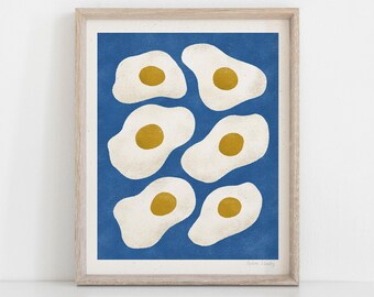 Egg Pattern Wall Art Print - Blue | Egg Art | Breakfast Art | Food Illustration | Kitchen Art | Pattern Art | 5x7 8x10 11x14 16x20