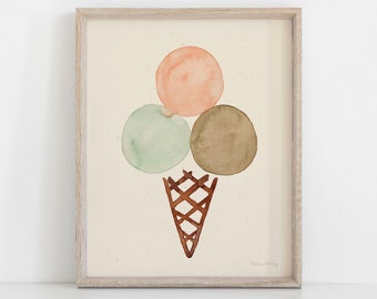 Ice Cream Watercolor Wall Art Print