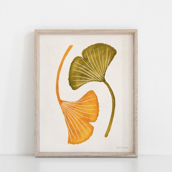Gingko Leaves Art Print | Nature Art | Ginkgo Art | Watercolor Art | Green Art | Plant Art | Leaf Art | 5x7 8x10 11x14 12x16 16x20 18x24