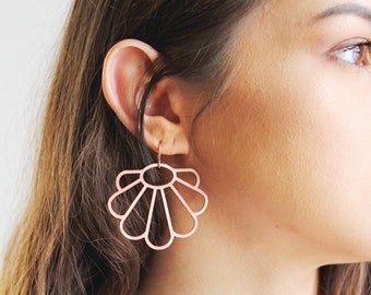 Deco Shell Earrings | Statement Earrings | Art Deco Jewelry | Statement Jewelry | Geometric Earrings | Brass Earrings | Rattan