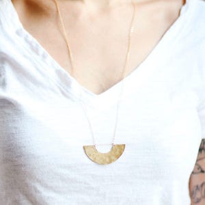 Hammered Half Moon Rainbow Necklace | Half Moon Necklace | Gold Half Moon | Sterling Half Moon | Long Geometric Necklace | Half Circle