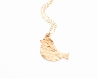 Hammered Bird Necklace | Brass | 14k Gold Fill | Sterling Silver