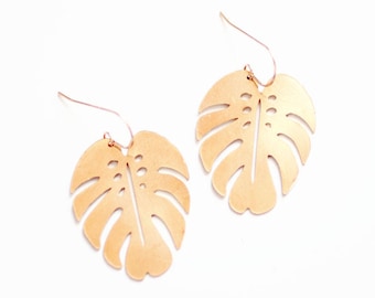 Monstera Leaf Earrings | Monstera Earrings | Brass Earrings | 14k Gold Fill Earrings | Sterling Silver Earrings | Palm Leaf Earrings