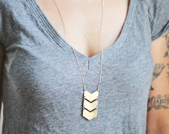 Long Triple Chevron Necklace | Triple Arrow Necklace | Gold Chevron Necklace | Silver Chevron | Chevron Pendant | Geometric Necklace