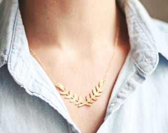 Lorbeerkranz Halskette | Gold LorbeerKette | Goldzweig Kette | Silberne Lorbeerkranz Halskette | Brautjungfern Halskette | Silberzweig