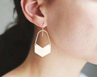 Chevron Arch Earrings | Gold Geometric Earrings | Brass Earrings | Silver Geometric Earrings | Brass Geometric | Bras Chevron | Gold Chevron