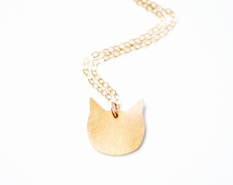 Tiny Cat Necklace | Brass | 14k Gold Filled | Sterling Silver