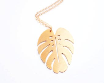 Monstera Leaf Necklace | Monstera Necklace | Brass | 14k Gold Fill | Sterling Silver | Palm Leaf Necklace