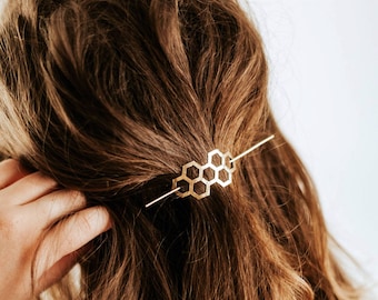 Honeycomb Hair Pin | Brass Hair Clip | Brass Hair Slide | Hair Barrette | Hair Accessories