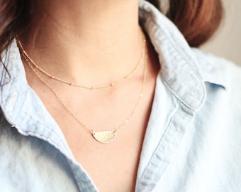 Small Hammered Half Moon Necklace | Gold Fill | Sterling Silver | Minimalist Necklace | Dainty Necklace | Hammered Necklace | Half Circle