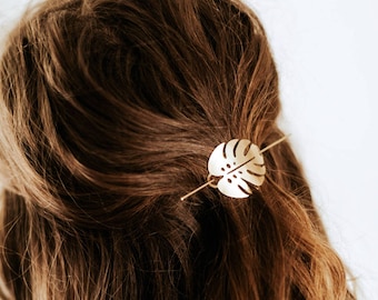 Monstera Leaf Hair Pin | Brass Hair Clip | Brass Hair Slide | Hair Barrette | Hair Accessories | Palm Leaf