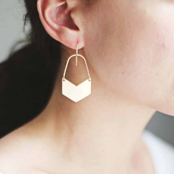 Chevron Arch Earrings | Gold Geometric Earrings | Brass Earrings | Silver Geometric Earrings | Brass Geometric | Bras Chevron | Gold Chevron