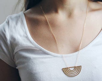 Half Moon Rainbow Necklace | Brass Necklace | Long Necklace | Geometric Necklace | Half Moon Necklace | Sterling Silver | Hammered Necklace