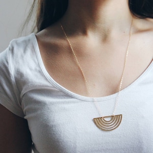 Half Moon Rainbow Necklace | Brass Necklace | Long Necklace | Geometric Necklace | Half Moon Necklace | Sterling Silver | Hammered Necklace