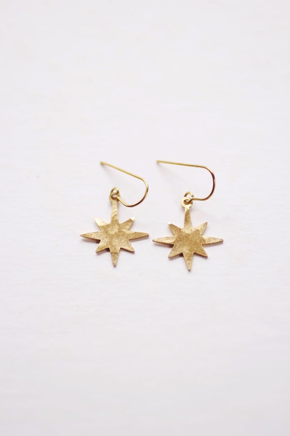 Hammered North Star Earrings | Drop Earrings | Hammered Earrings | Minimalist Earrings | Star Earrings | Modern Jewelry | Brass Earrings