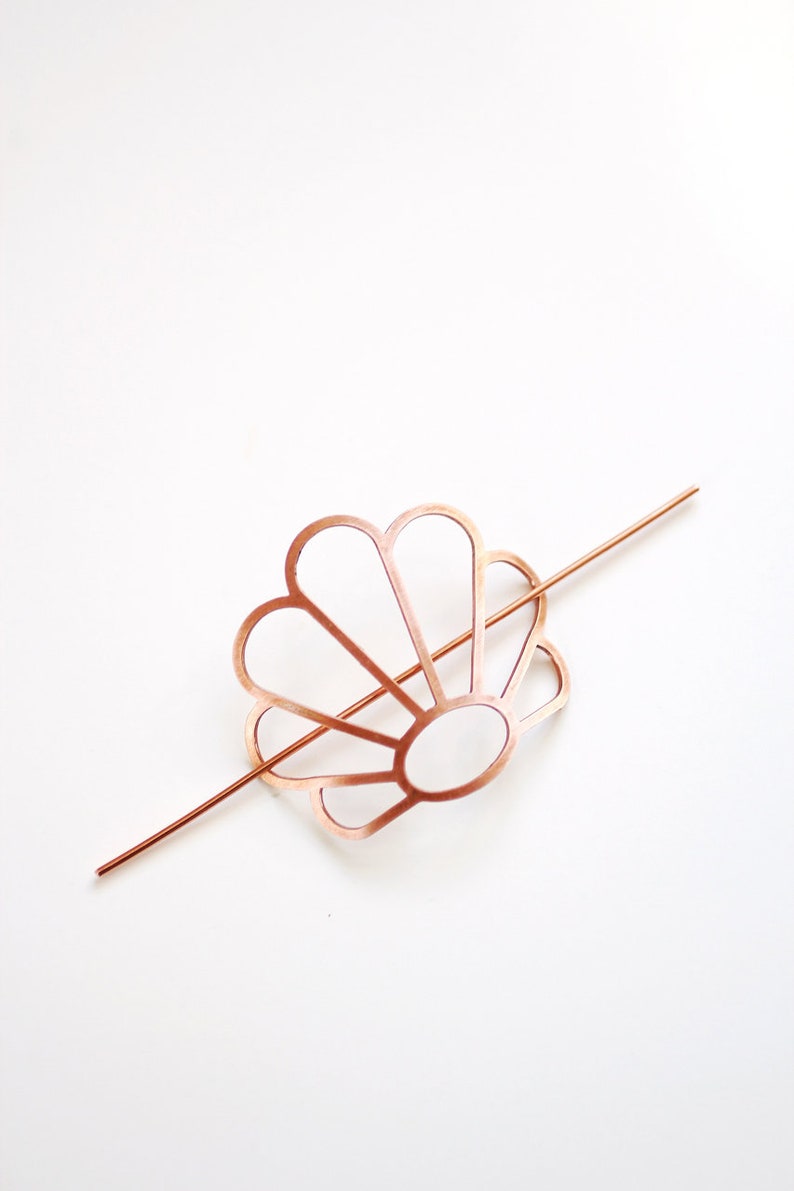 Art Deco Shell Hair Pin Brass Hair Clip Copper Hair Slide Hair Barrette Hair Accessories Copper Hair Clip Rattain Inspired image 3