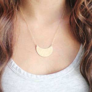 Hammered Crescent Moon Necklace Brass Necklace 14k Gold Filled Necklace Sterling Silver Necklace Crescent Necklace image 2