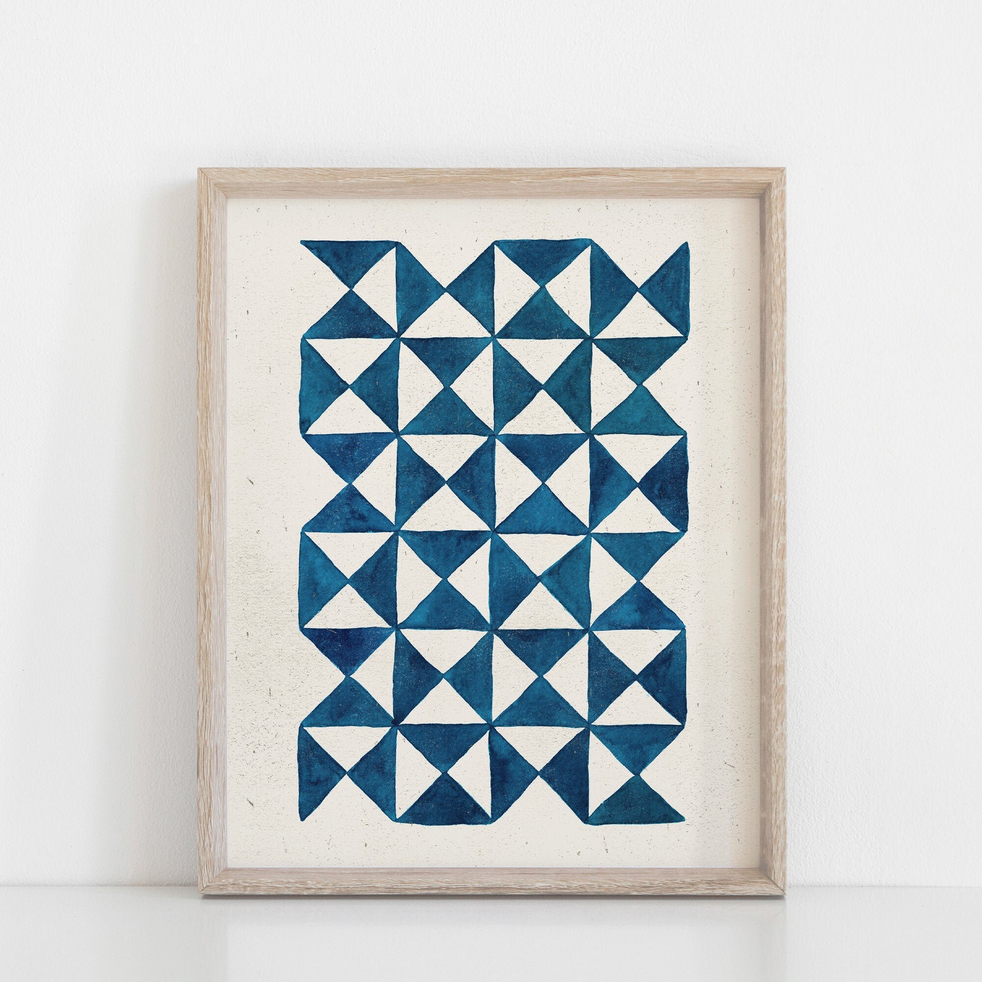 Watercolor Pinwheel Quilt Wall Art Print Blue Geometric Etsy