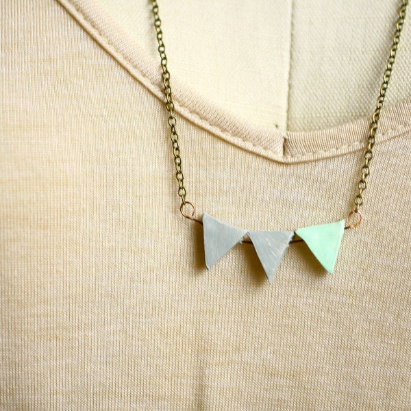 RESERVED for jfarah - Geometric Triangle Necklace - Vintage Oxidized Brass - Minimalist Gray and Mint