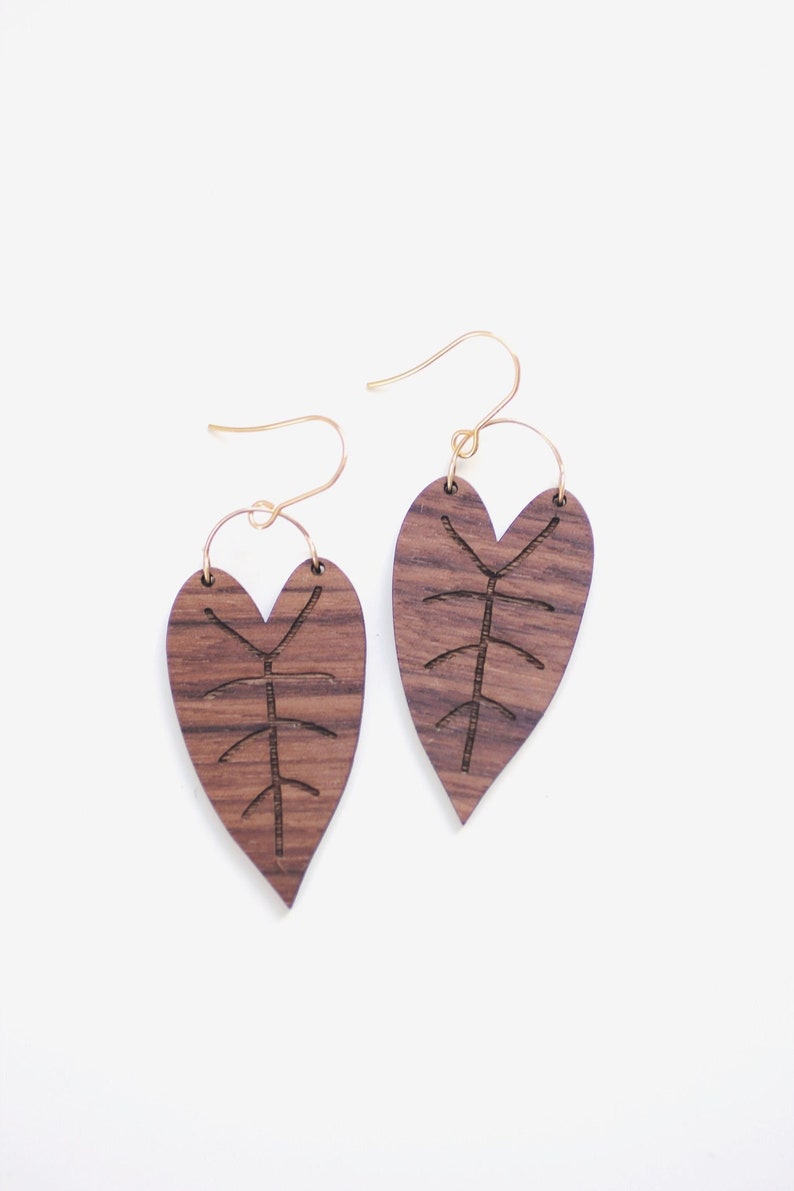 Heart Leaf Wood Earrings Leaf Earrings Minimalist Earrings Modern Jewelry Wood Earrings Plant Jewelry image 1