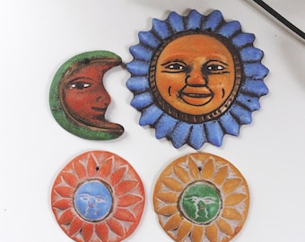 Vintage Celestial Sun Moon Pottery Wall Art | Sold Individually