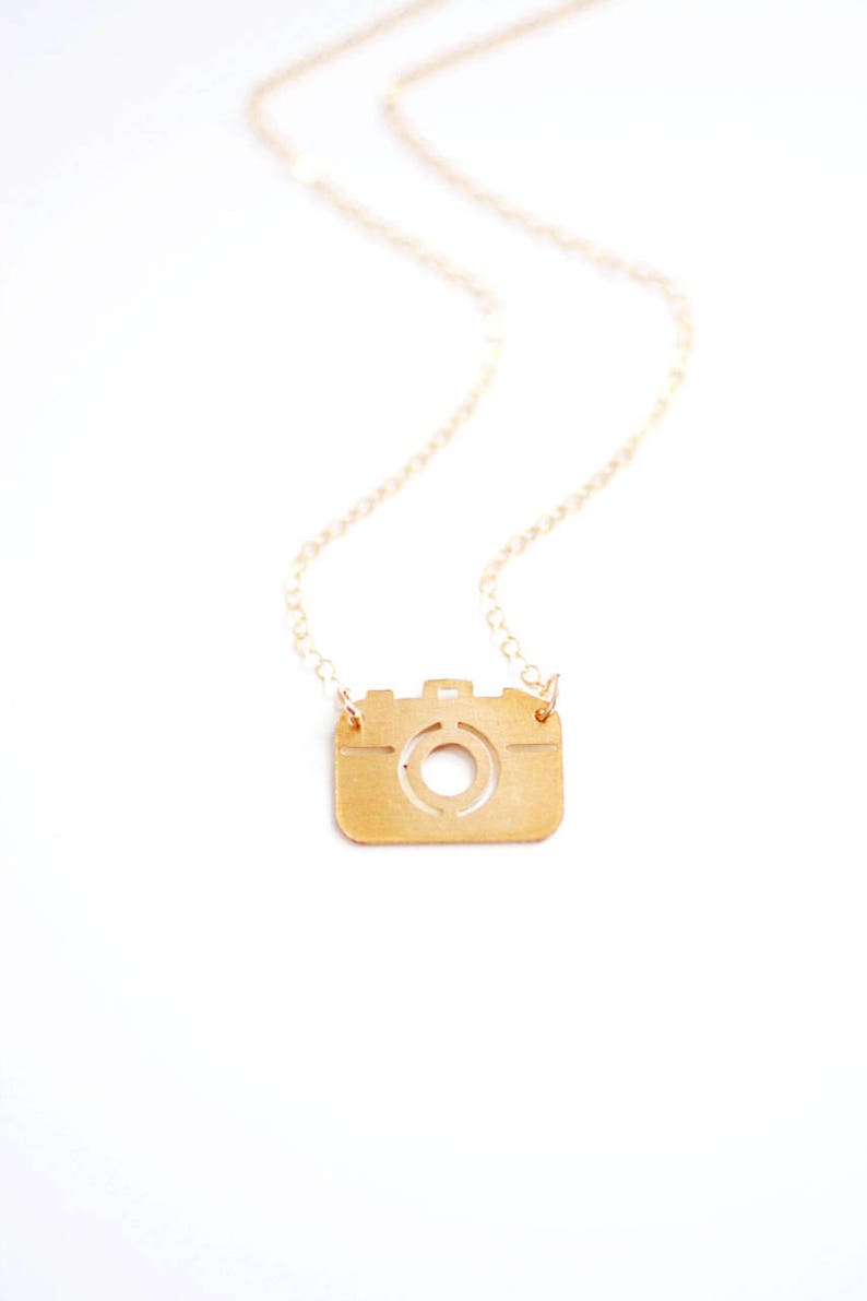 Tiny Camera Necklace Brass Necklace Sterling Silver Necklace 14k Gold Filled Necklace image 1