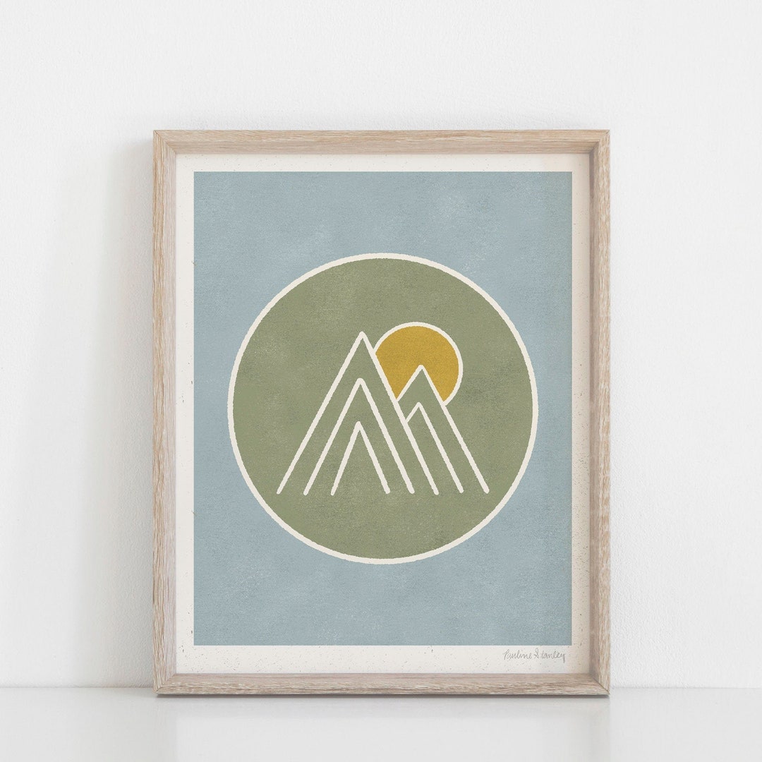 Mountain Sun Wall Art Print - Blue Green - Etsy