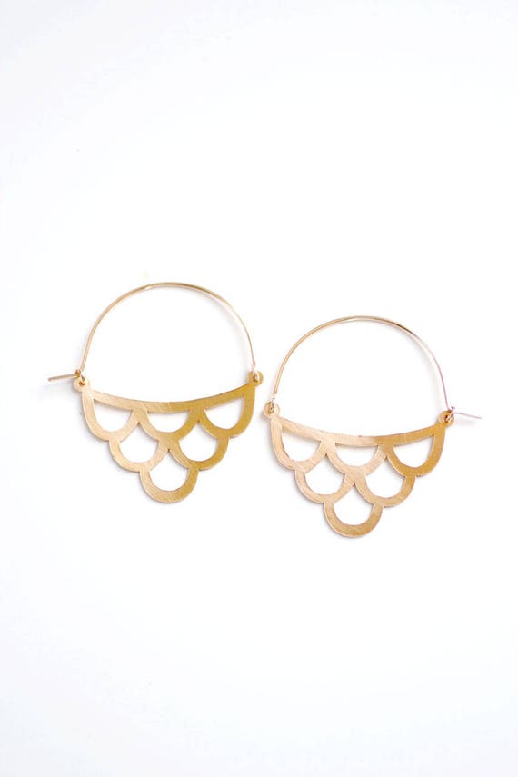 Vintage Inspired Wave Earrings Brass Hoop Earrings Gold Hoop