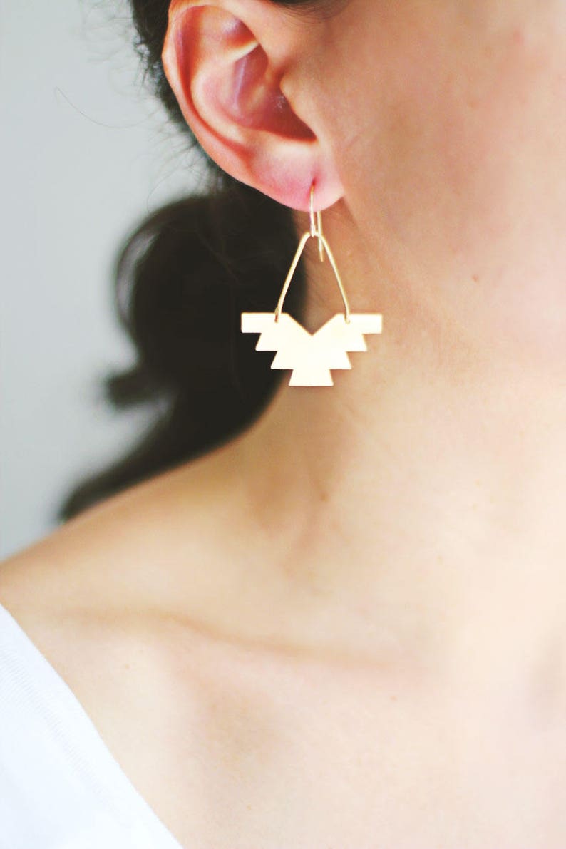 Geometric Phoenix Earrings Brass Earrings 14k Gold Filled Earrings Sterling Silver Earrings Geometric Earrings Southwestern image 2