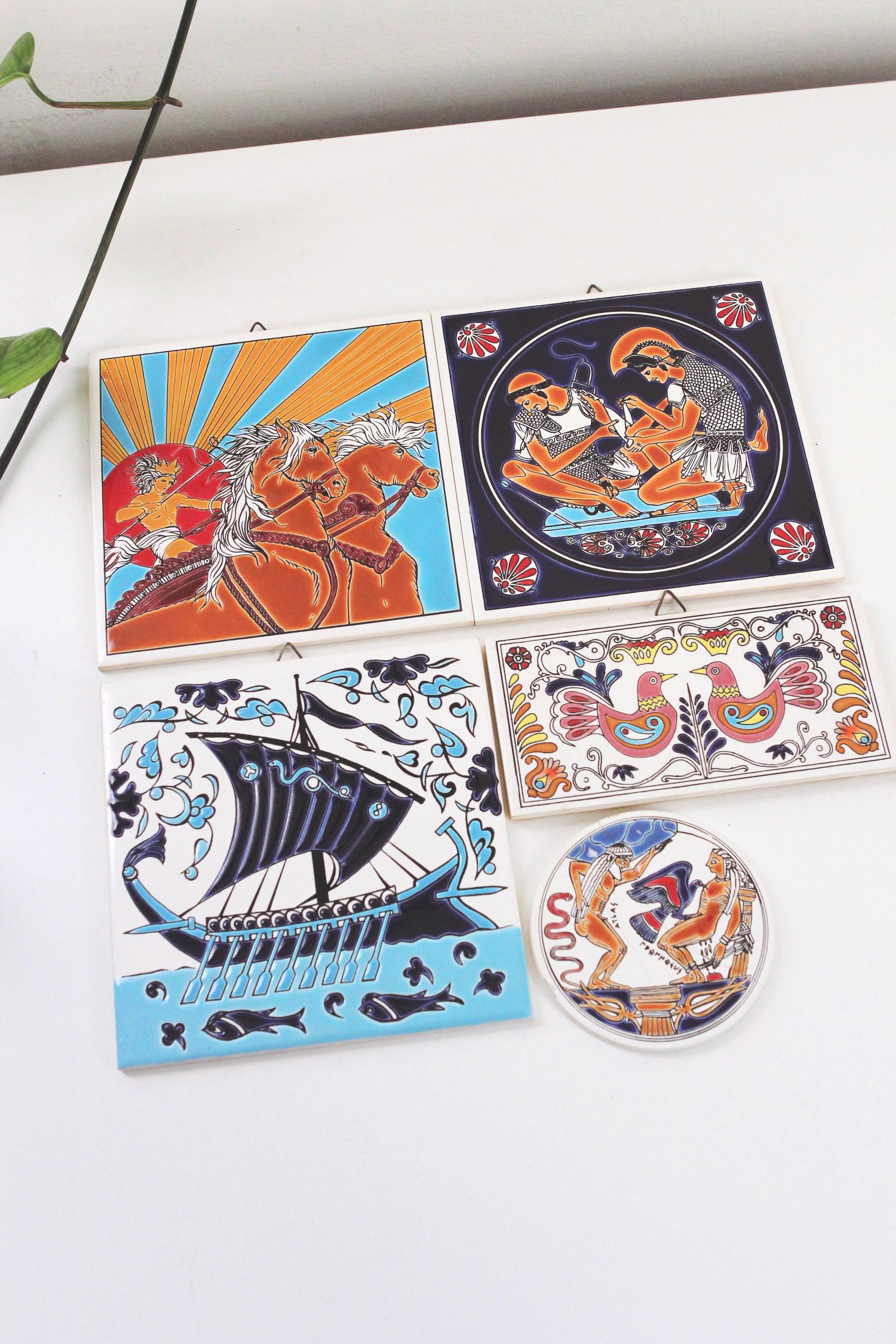 希少入手困難 ★ヴィンテージウォールアートタイル★NIARCHOS HELLAS Vintage Niarchos Hellas Greek Mythology Handmade Ceramic Wall Tile